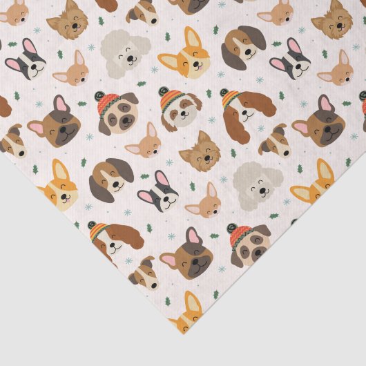 Hondengezichten in Winter Petten Vakantiepatroon Tissuepapier (Detail)