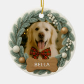 Hondenhalsband Met Naam Foto Vakantie Kerstmis Keramisch Ornament (Voorkant)