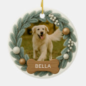 Hondenhalsband Met Naam Foto Vakantie Kerstmis Keramisch Ornament (Achterkant)