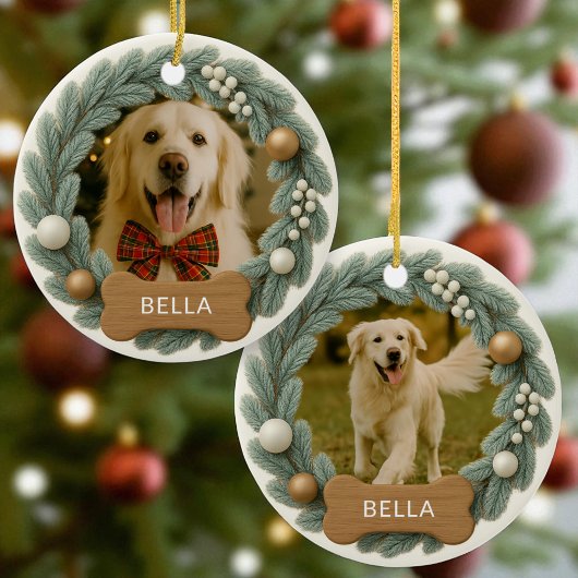 Hondenhalsband Met Naam Foto Vakantie Kerstmis Keramisch Ornament