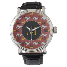Hondenjaar Zodiac Verjaardag Monogram Romeinse cij Horloge