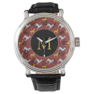 Hondenjaar Zodiac Verjaardag Monogram Romeinse cij Horloge