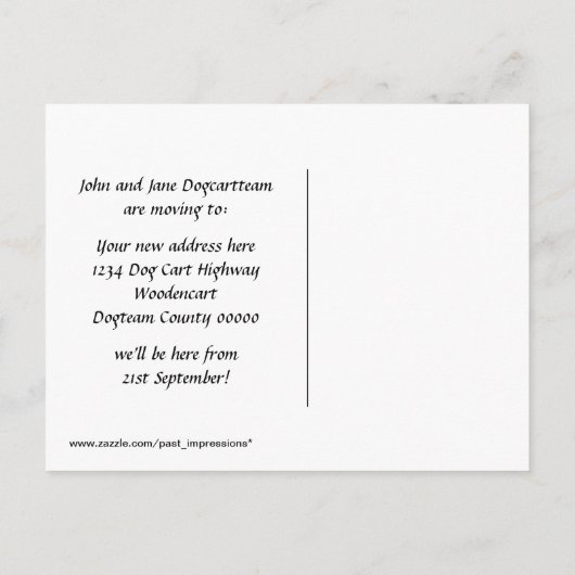 Hondenkar met bebaard man in beweging aankondigingskaart (Achterkant)