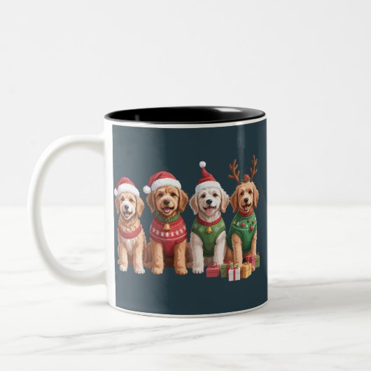 Hondenkerst Goldendoodle Kerst Hondenliefhebber Tweekleurige Koffiemok (Links)
