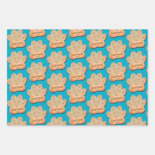 Hondenkoekje Pawprint en Bone Art Blue Inpakpapier Vel