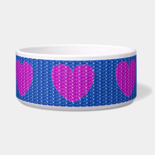 Hondenkom Blauwe Roze Hart Glitters Voerbakje