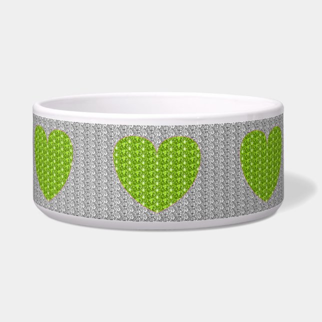 Hondenkom Silver Lime Groen Hart Glitter Voerbakje (Voorkant)