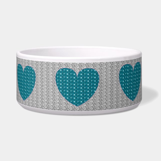 Hondenkom Silver Turquoise Hart Glitter Voerbakje (Voorkant)
