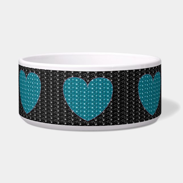 Hondenkom Turquoise Hart Glitter Voerbakje (Voorkant)