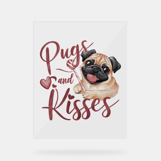 hondenkus .Pugs & Kisses Waterverf T-shirt Acryl Bord (Voorkant)