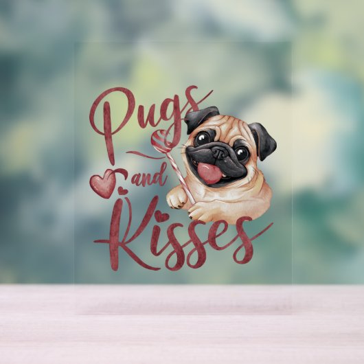 hondenkus .Pugs & Kisses Waterverf T-shirt Acryl Bord (Neutraal)