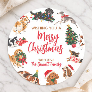Hondenliefhebbende Familie Kerstmis Ronde Sticker