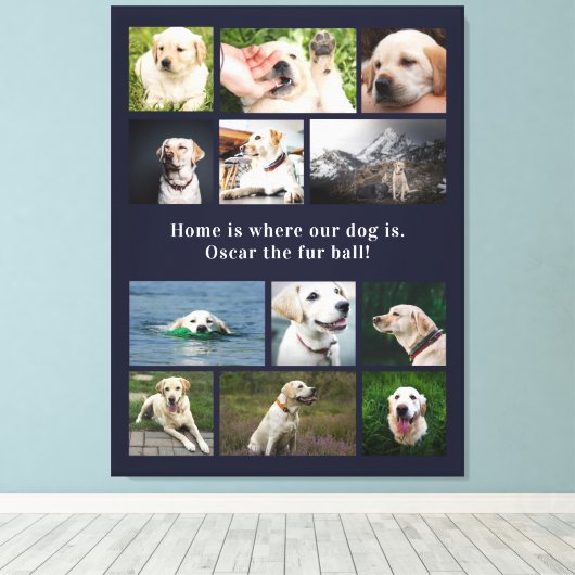Hondenliefhebber 12 foto's Thuis is waar onze hond Canvas Afdruk (Insitu (Houten vloer))