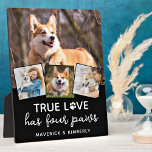 Hondenliefhebber Aangepast 4 Foto Collage Pet True Fotoplaat<br><div class="desc">True Love heeft vier poten. Viel je beste vriend op met een aangepaste unieke foto-collage plak en keepomwille. Verrassend je favoriete hondenliefhebber, of het nu een verjaardag, Moederdag, Valentijnsdag of Kerstmis is met dit schattige afbeelding van liefdesfoto's. Deze True Love with paw print design dog foto plaque is het perfecte...</div>