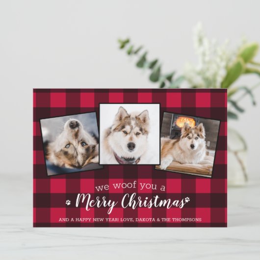 Hondenliefhebber Aangepaste foto Rood geplakt kers Feestdagenkaart (Staand voorkant)