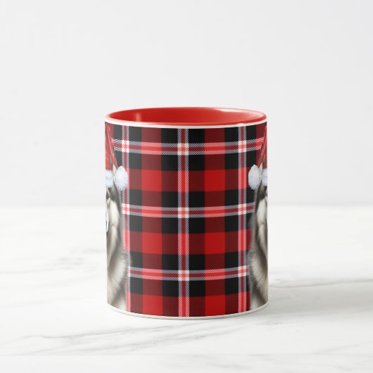 Hondenliefhebber Alaskan Malamute Holiday Plaid Mok (Midden)