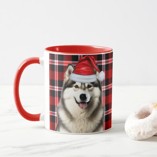 Hondenliefhebber Alaskan Malamute Holiday Plaid Mok (Met donut)