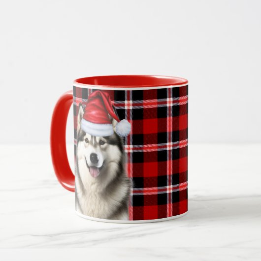 Hondenliefhebber Alaskan Malamute Holiday Plaid Mok (Voorkant links)