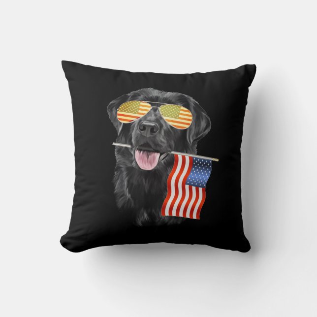 hondenliefhebber | Amerikaanse vlag (Black Labrado Kussen (Voorkant)