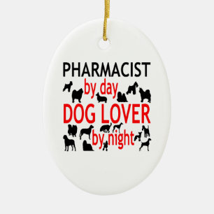 Hondenliefhebber apotheker in het rood keramisch ornament