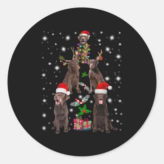 Hondenliefhebber | Chocolade Labrador-kerstboom Ronde Sticker (Voorkant)