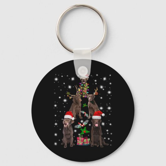 Hondenliefhebber | Chocolade Labrador-kerstboom Sleutelhanger (Voorkant)
