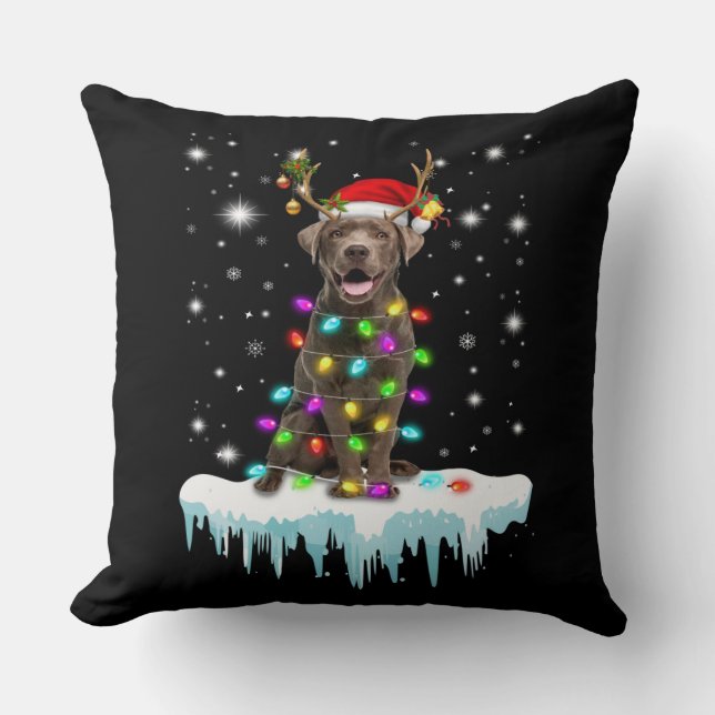 Hondenliefhebber | Chocolade Labrador-kerstlicht Kussen (Voorkant)
