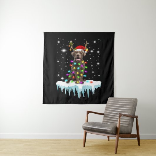 hondenliefhebber | Chocolade Labrador-kerstlicht Wandkleed (In situ)