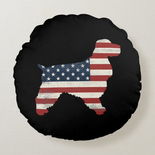 Hondenliefhebber | Cocker Spaniel Amerikaanse vlag Rond Kussen (Voorkant)