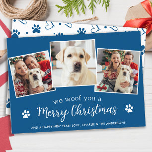 Hondenliefhebber Custom Pet Foto's Woof Merry Chri Feestdagenkaart
