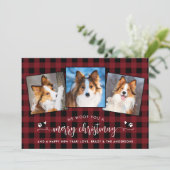 Hondenliefhebber Custom Pet Photo Country Plaid Ch Feestdagenkaart (Staand voorkant)