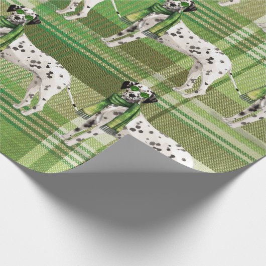 Hondenliefhebber Dalmatische Plaid Christmas Cadeaupapier (Hoek)