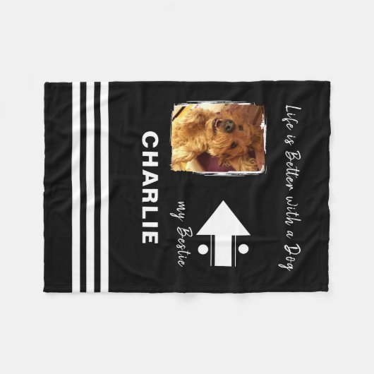 Hondenliefhebber foto naam zwart fleece deken (Voorkant (Horizontaal))