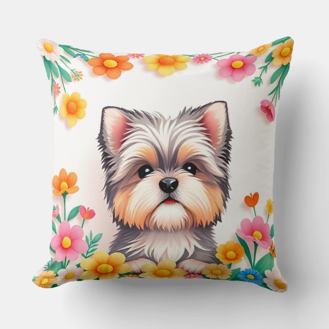 Hondenliefhebber Geschenk Bloemige Hond Kussen (Voorkant)