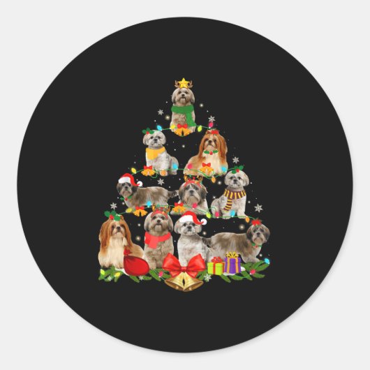 hondenliefhebber giften shih tzu tree kerstlight ronde sticker (Voorkant)