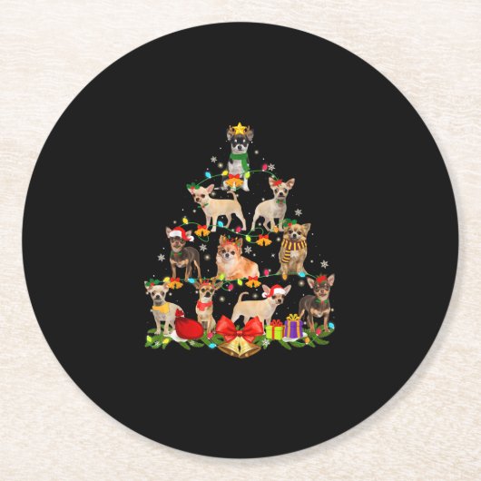 Hondenliefhebber Gifts Chihuahua Tree Light Ronde Kartonnen Onderzetter (Voorkant)