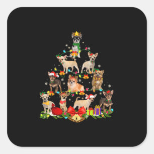 Hondenliefhebber Gifts Chihuahua Tree Light Vierkante Sticker