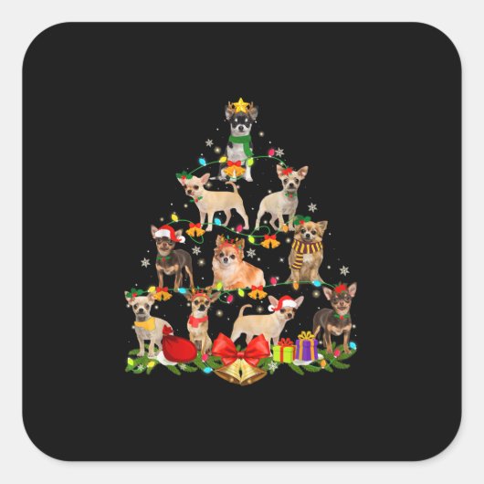 Hondenliefhebber Gifts Chihuahua Tree Light Vierkante Sticker (Voorkant)