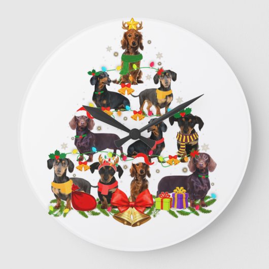 Hondenliefhebber Gifts Dachshund Tree-licht Grote Klok (Voorkant)