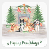 Hondenliefhebber Happy Pawlidays Kerstmis Vierkante Sticker (Voorkant)