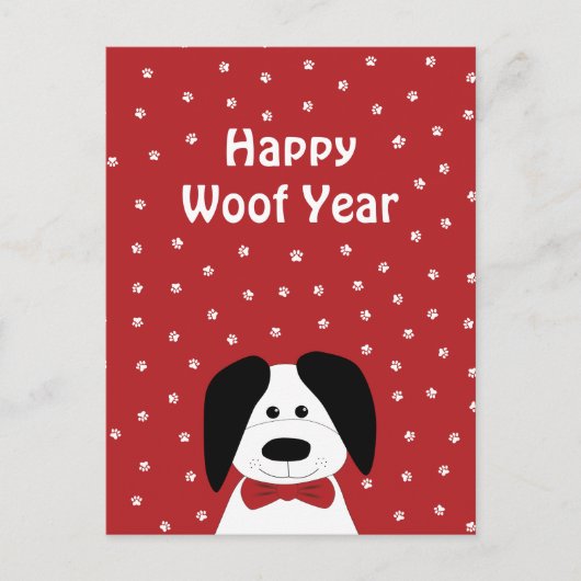 Hondenliefhebber 'Happy Woof Year' Kerst Briefkaar Briefkaart (Voorkant)