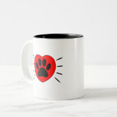 Hondenliefhebber, hart- en voetafdrukken tweekleurige koffiemok (Voorkant links)