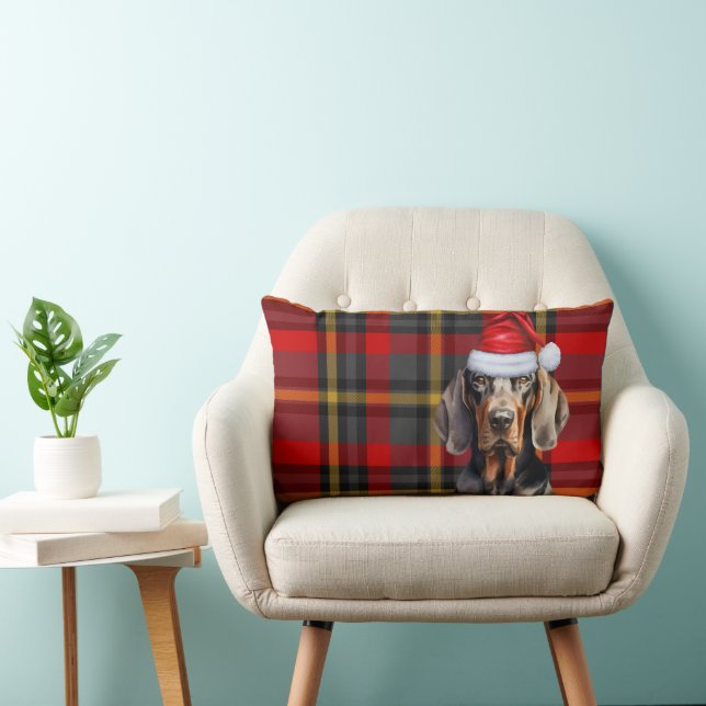 Hondenliefhebber Kerst Rood Zwart Coonhound Plaid Kussen (Stoel)