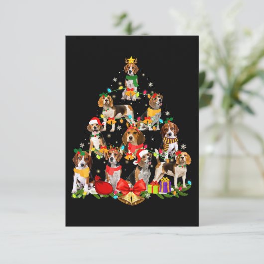 hondenliefhebber - kerstlicht met beagle bomen RSVP kaartje (Staand voorkant)