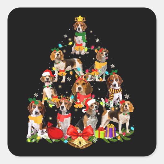 Hondenliefhebber - kerstlicht met beagle bomen vierkante sticker (Voorkant)