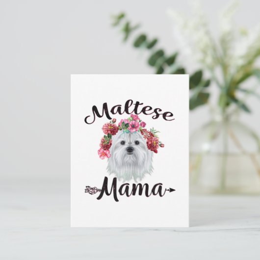 Hondenliefhebber | Kute Maltese mama Dog Flowers F Bedankkaart (Staand voorkant)