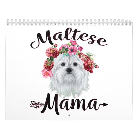 hondenliefhebber | Kute Maltese mama Dog Flowers F Kalender (Hoes)