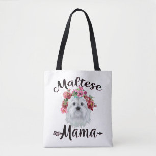hondenliefhebber   Kute Maltese mama Dog Flowers F Tote Bag