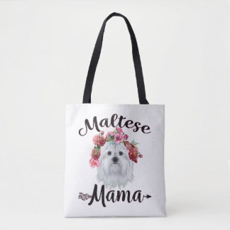 hondenliefhebber | Kute Maltese mama Dog Flowers F Tote Bag
