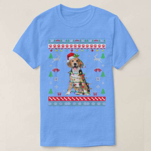 Hondenliefhebber met een lomp met kerstverlichting t-shirt (Design voorkant)